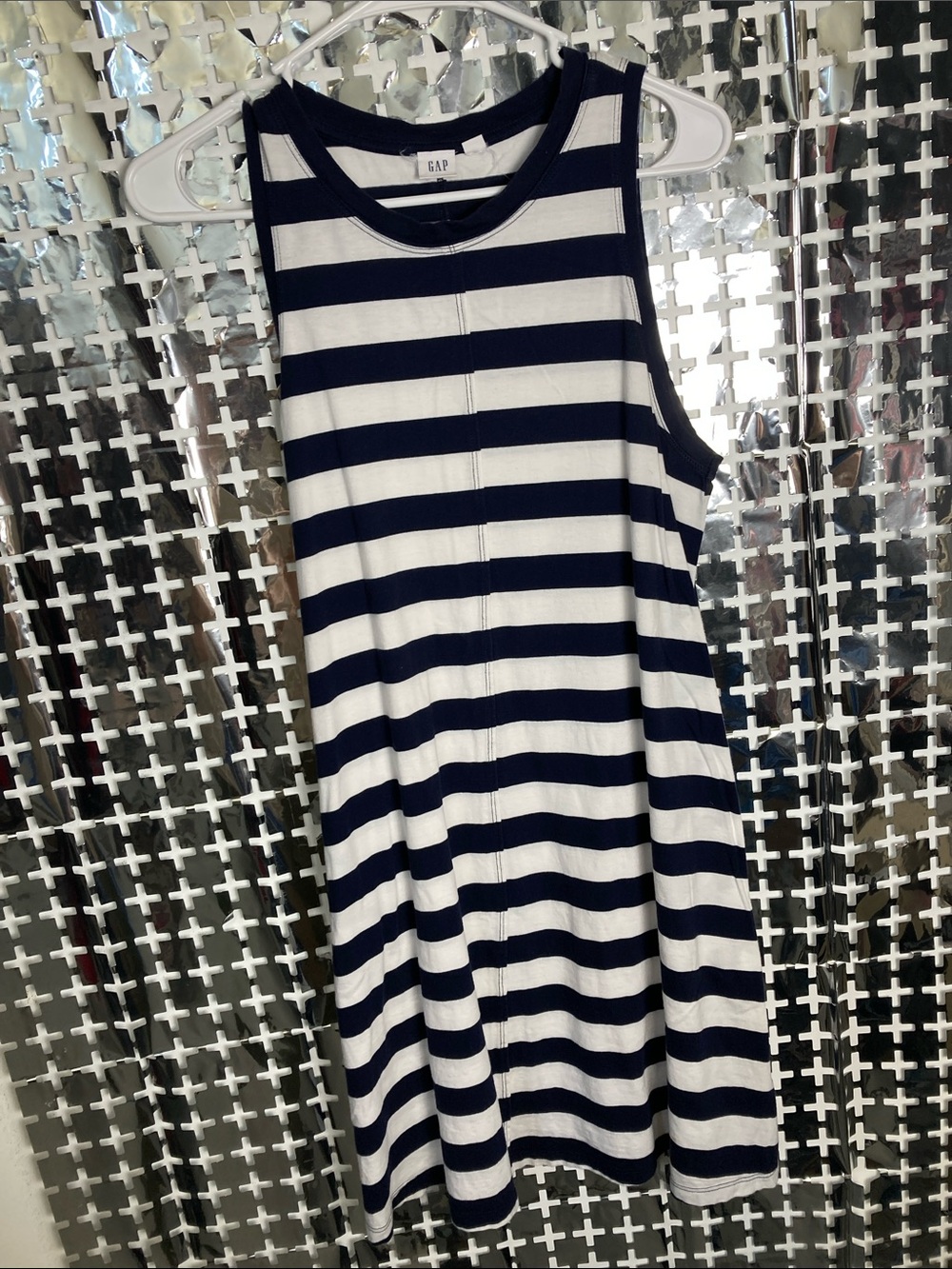 GAP Navy and White Striped Midi Dress